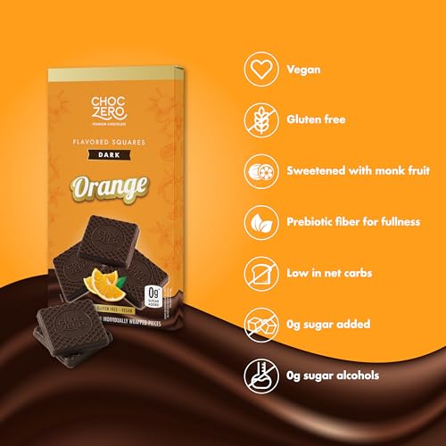 ChocZero 70% Cocoa Sugar Free Dark Chocolate Squares, Vegan, 4 Pack | No Sugar Alcohols, Keto, Low Carb, High Fiber, Gluten Free, 32 Total Candy Squares