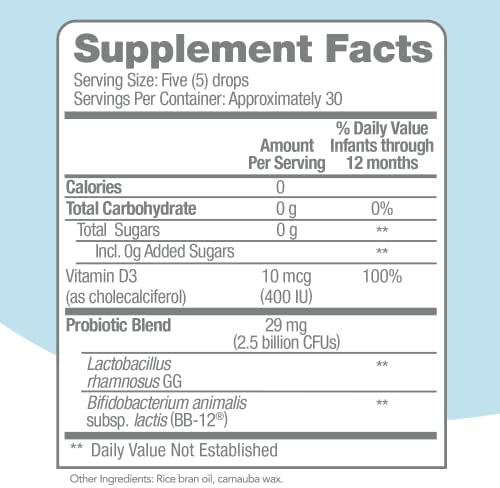 Culturelle Baby Probiotic Drops + Vitamin D, Immune & Digestive Health 9ml | Lactobacillus rhamnosus GG & Bifidobacterium lactis BB-12 (R) strains