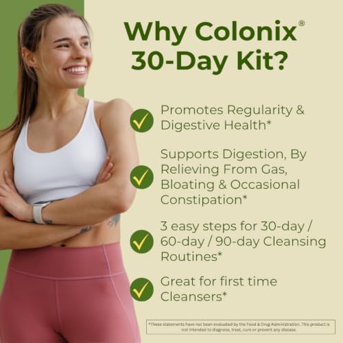 DrNatura Colonix 3-Part Colon Cleanse Kit – Whole Psyllium Husk Fiber Powder, Herbal Capsules & Herbal Tea, 30 Day Digestive & Gut Support Program, 16 oz (Pack of 1)