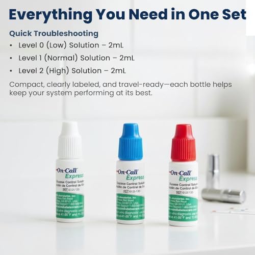 Glucose Control Solution Kit by On Call Express, Level 0, 1 & 2 for Blood Glucose Meters and Test Strips, Accuracy Check & Calibration Verification