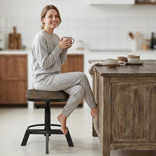 Set of 2 Industrial Bar Stools Short Stool Swivel Wooden Seat Kitchen Island Chairs Counter Height Adjustable 15.2-21inch
