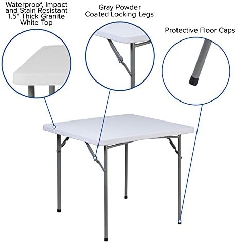 EMMA + OLIVER 2.81-Foot Square Granite White Plastic Card and Game Table