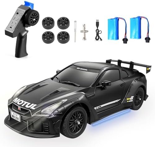 RC Drift Car, 1:16 Scales MN268 GTR Remote Control Drift Car with Gyro, LED Lights, Drifting Tires