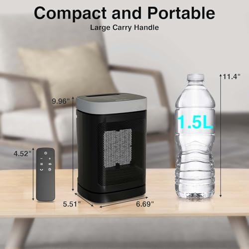 Small Portable Space Heater for Indoor Use - with 70°Rotating Feature, JIBUFI 1500W PTC Electric Heater, Rapid and Safe Heating, Remote Control