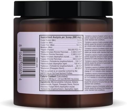 Dr. Mercola Bark & Whiskers Digestive Enzymes – Veterinarian Formulated – for Dogs & Cats – Non-GMO – 150 Scoops – Supports Kibble Digestion