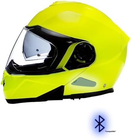 Daytona Helmets - Fluorescent Yellow | Lightweight Dirt Bike | Anti-Scratch Shield | DOT Approved & Anti Fog | Dual Density EPS Liner | Bluetooth