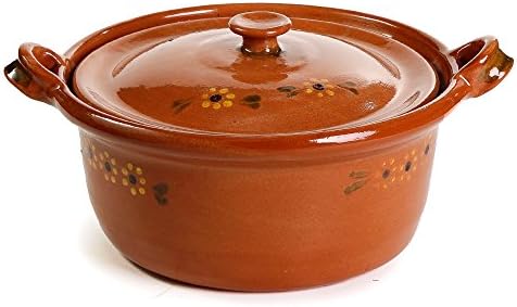 Mexican Clay Lidded Cazuela Pot, Medium, Terracotta, 3.5 Quarts