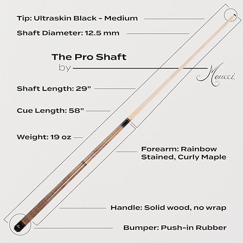 Meucci Pool Cue - All Natural Wood with Rainbow Stain - Pool Stick with Maple Forearm, Solid Wood Handle