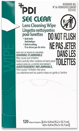 PDI See Clear Lens Cleaning Wipes, Non-Streaking & Anti-Static for Glasses, Eyeglasses, Loupes & Safety Eyewear