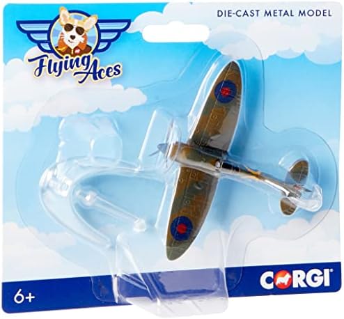 Corgi Diecast Flying Aces Supermarine Spitfire Miniature Scale Display Model Aircraft CS90650, Green & Brown