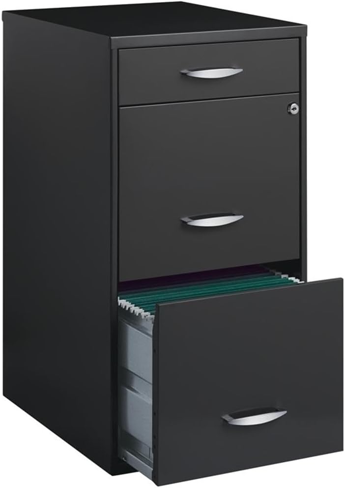 Scranton & Co 3-Drawer Metal Filing Cabinet, 27.32" H x 14.25" W x 18.00" D, Pearl White Finish, Locking Storage with Letter-Size File Drawers, Non-Porous Painted Steel for Home or Office