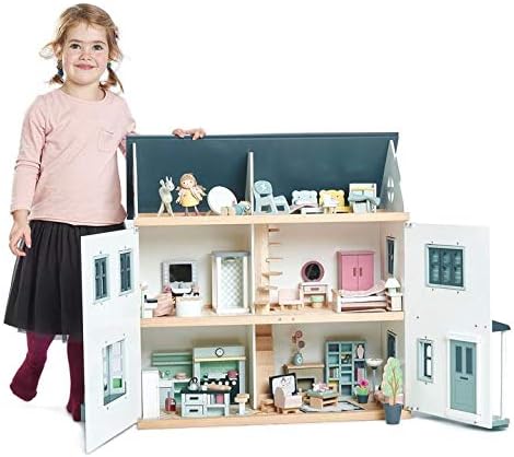 Tender Leaf Toys - Dovetail House - Large Luxury 27.36" Tall 3 Story Doll House with 6 Rooms - Gender-Neutral Dollhouse - Encourage Creative and