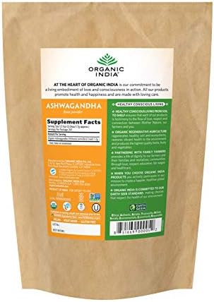 ORGANIC INDIA Ashwagandha Powder Organic - Ashwagandha Root Powder Bulk, Herbal Supplement - Vegan, Gluten-Free, Kosher, Non-GMO