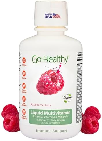 Go Healthy Liquid Multivitamin for Women, Men, Teens | Vegan Vitamin & Mineral Supplement | High Absorption | Premium Liquid Formula | Immune Support | Peach Mango Flavor | 32 Servings