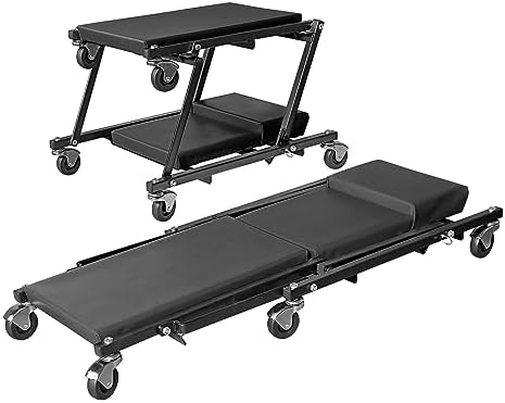 BIG RED Rolling Garage/Shop Creeper: 2-Piece, 36" Padded Mechanic Cart with Headrest and 6 Casters, Red,AR7565B,Torin