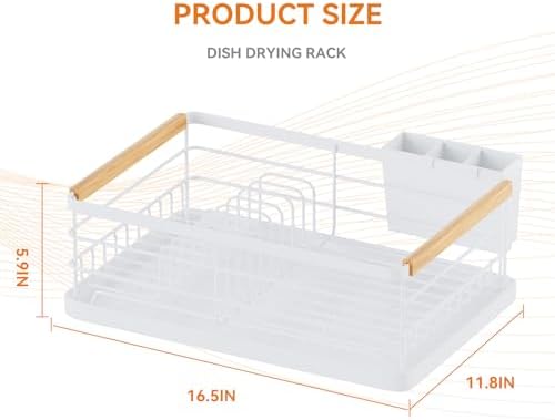 BRIAN & DANY Dish Drying Rack, Dish Racks for Kitchen Counter, Stainless Steel Dish Drainer with Removable Cutlery Holder & Drainboard, White