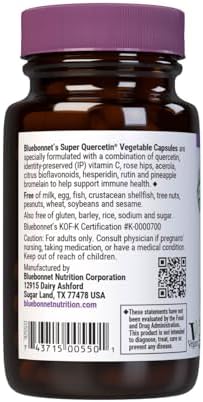 Bluebonnet Nutrition Super Quercetin Vegetable Capsules, Vitamin C Formula, Best for Seasonal & Immune Support, Non GMO, Gluten Free, Soy Free, Milk Free, Kosher, 60 Vegetable Capsules | Immune Health; Non-GMO, Vegan, Kosher Certified, Gluten-Free, Soy-F…