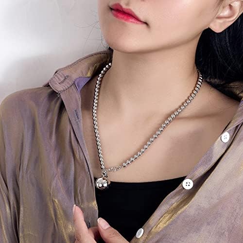 Dankadi Italy Fashion Women 925 Sterling Silver Bead Necklace Bell and Heart Pendant 4MM 6MM Round Prayer Beads Link Chain 18 "20" 22 "24" 26 "28"