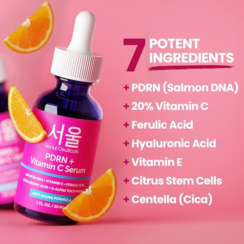 SeoulCeuticals Korean Skin Care 20% Vitamin C Serum for Face + CE Ferulic | 1oz C E Ferulic Vit C Facial Oil with Hyaluronic Acid, Vitamina E, Vegan, Cruelty Free, Anti Aging K Beauty Glow C+E Skincare