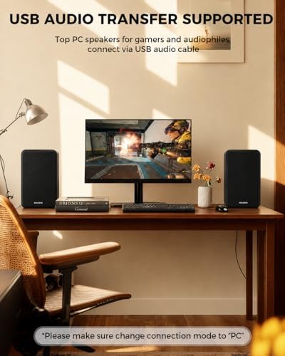 Active Bookshelf Speakers 36W RMS - BT 5.4 Wireless Speaker with 5 Inch Woofer, Silk Dome Tweeter PC Speakers - USB Digital Audio Studio Monitors Bass & Treble Adjust AUX Input for Record Player TV