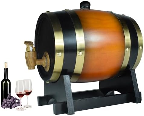 1.5L Whiskey Barrel Dispenser Oak Aging Barrels Home Whiskey Barrel Decanter for Wine, Spirits, Beer, and Liquor (Red Wine)
