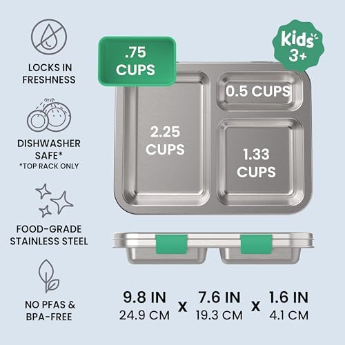 Bentgo Kids Stainless Steel Leak-Resistant Lunch Box, 3 Compartments