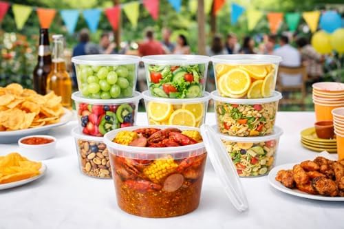 32 oz [20-Pack] Microwavable Plastic Deli Food Storage Containers with Lids