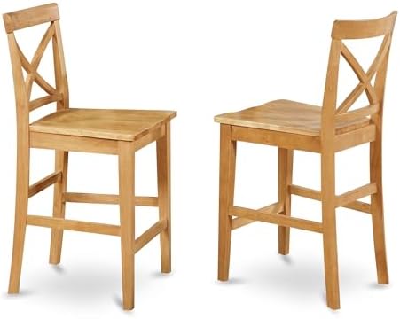 East West Furniture PBS-OAK-W Pub Counter-Height Bar Stool - Pub Height Kitchen Chairs, Set of 2, Oak