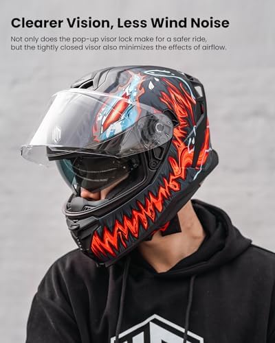 ILM Motorcycle Helmets DOT ECE Dual Visor Street Racing Helmet Full Face Powersports Cascos for Men Women Model MF567(Cobra Camaleon Gold, L)
