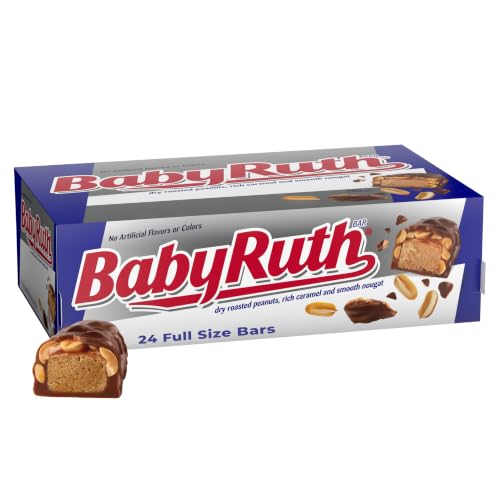 Baby Ruth, Chocolatey, Peanut, Caramel, Nougat, Full Size Individually Wrapped Candy Bars, 1.9 oz each, Bulk 24 Pack