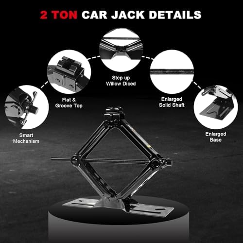 BIG RED T10152 Torin Steel Scissor Lift Jack Car Kit, 1.5 Ton (3,000 lb) Capacity, Red