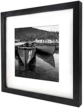 12x12 Picture Frame Matted to Fit Photos 8x8 or 12 x 12 Pictures Without Mat, 12 by 12 Square Solid Wood Black Picture Frames for Wall Mounting