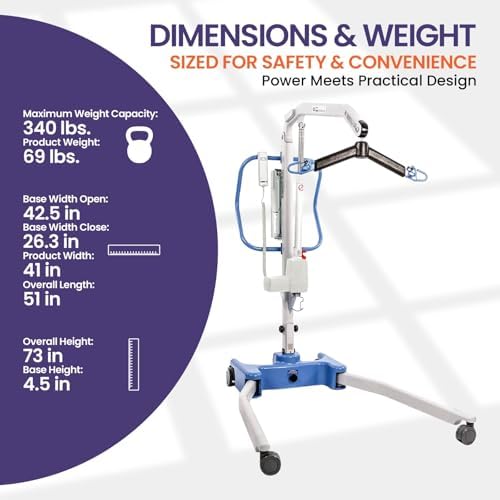 Joerns Hoyer Advance Electric Portable Patient Lift - Foldable Lightweight 70 lbs, 340 lb Capacity, Battery Powered for Home Care