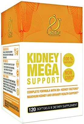 Actif Kidney Mega Support with 10+ Advanced Factors, Boosts Healthy Kidney Function, Kidney Cleanse, Non-GMO, Fast Acting, Made in USA, 120 Count