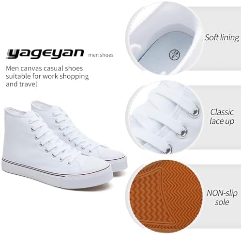 yageyan Men’s High Top Canvas Sneakers Fashion Lace up Walking Shoes Casual Classic