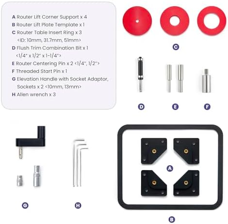 ZahyoX Router Lift System Full Set with 9-1/4" x 11-4/5" Aluminum Plate, Insert Ring, Hex Keys. Router Lift System for Woodworking