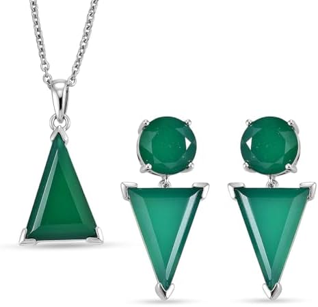 Verde Onyx 24.50 ctw Earrings Pendant in Platinum Plated Steel Necklace 20"