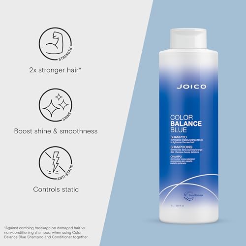 Joico Color Balance Blue Shampoo | For Lightened Brown Hair | Eliminate Brassy Orange Tones | Boost Color Vibrancy & Shine | Protect Against Harmful