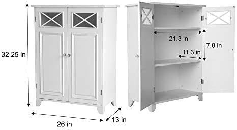 Teamson Home Florence 26 in. x 32 in. 2-Door Freestanding Wooden Floor Cabinet with Adjustable Shelves for Storage Solutions in Bathrooms, Kitchens, Laundry Rooms, Home Offices, White | Freestanding Wooden, Adjustable Shelves, For Bathrooms, Kitchens, La…