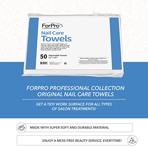 ForPro 50ct Original Nail Care Towels, 12x16 in, Lint-Free, Disposable | for Salon, Spa & Gym Use, Hand Towels, Bleach-Safe Salon Towels