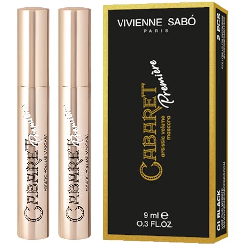 Vivienne Sabó Cabaret Premiere Black Mascara, Volume and Length, Defining, Curling, No Flaking, No Clumping, Smudge Proof, Washable, Cruelty-Free, Made in Europe, (01 Black), 0.3 Fl Oz, 1 Pack