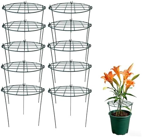 MTB Supply 5 Pack 36" x 18" Peony Double Ring Plant Support,Plant Support Stakes for Tomatoes Peony Lily Rose Plant Support Rings Peony Cages for Outdoor Plants Flowers Vegetables