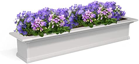 Mayne Yorkshire 60in Self-Watering Rectangular Window Box Planter, White | Self-watering, All season, Fade resistant, Customizable, Mounting brackets included, Built-in overflow, 15-year warranty