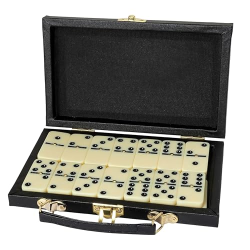 Kicko Domino Set - 28 Pieces Double Six Classic Dominoes in Durable Wooden Brown Box - Fun Mini Board Game for 2-4 Players - Ideal for Boys, Girls, Adults - Family Game Night and Vintage Party Games