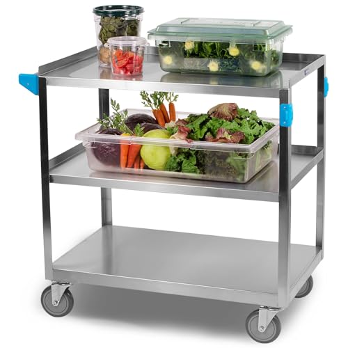 Carlisle FoodService Products UC5032135 3 Shelf Stainless Steel Utility / Service Cart, 500 Pound Capacity, 35" Long x 21" Wide x 36" HIgh, Large