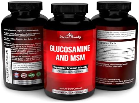Divine Bounty Glucosamine Sulfate 2000mg with MSM, 240 Small Capsules | Joint Support Supplement with No Shellfish or Harmful Additives