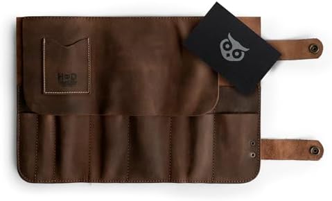 Hide & Drink, Snap Tool Roll Up Bag with 14 Slots, Portable Carry Case for Barbers, Salon Storage Organizer Pouch, Full Grain Leather, Handmade