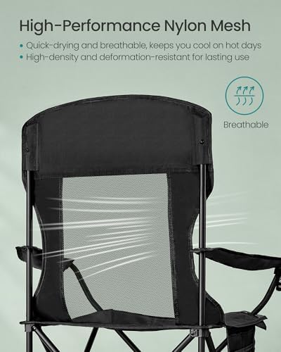SONGMICS Camping Chair, Folding Oversized Chair, Comfortable and Heavy-Duty, 352 lb Weight Capacity, Adjustable Armrests with Cooler Bag, Storage Bag, Breathable Mesh, Bijou Blue UGCB060Q01