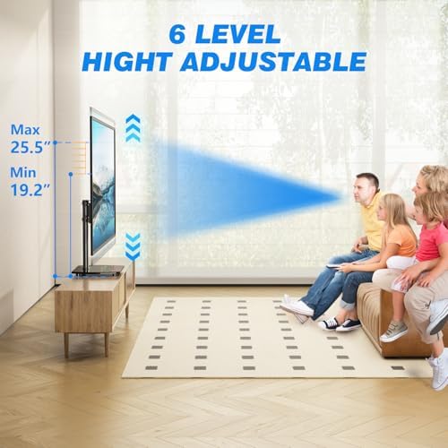 Rfiver Universal Swivel TV Stand for 27-50 55 60 Inch TVs | Height Adjustable Tabletop TV Stand Holds up to 88 lbs, Pedestal TV Stand with Tempered Glass Base, Replacement TV Mount