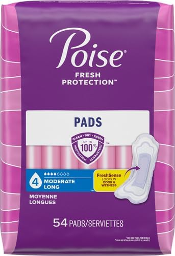 Poise Incontinence Pads, Moderate Absorbency, Long, 54 Count